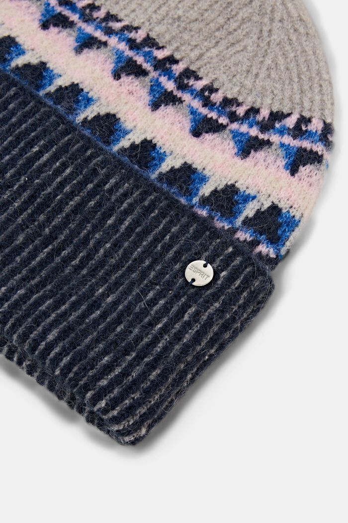Ribbed Graphic Beanie, LIGHT GREY, detail image number 1