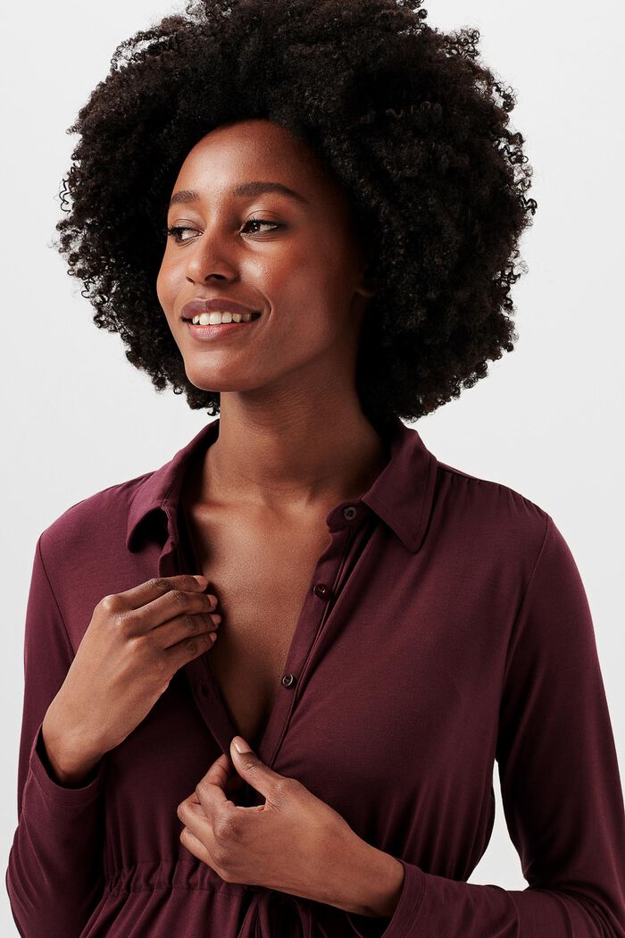 Long-sleeved jersey blouse, LENZING™ ECOVERO™, PLUM BROWN, detail image number 2