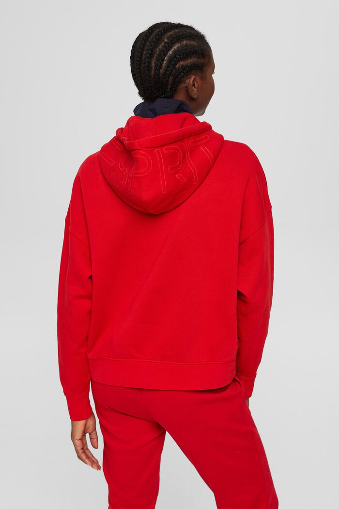 Relaxed hoodie with logo, 100% organic cotton, RED, detail image number 3