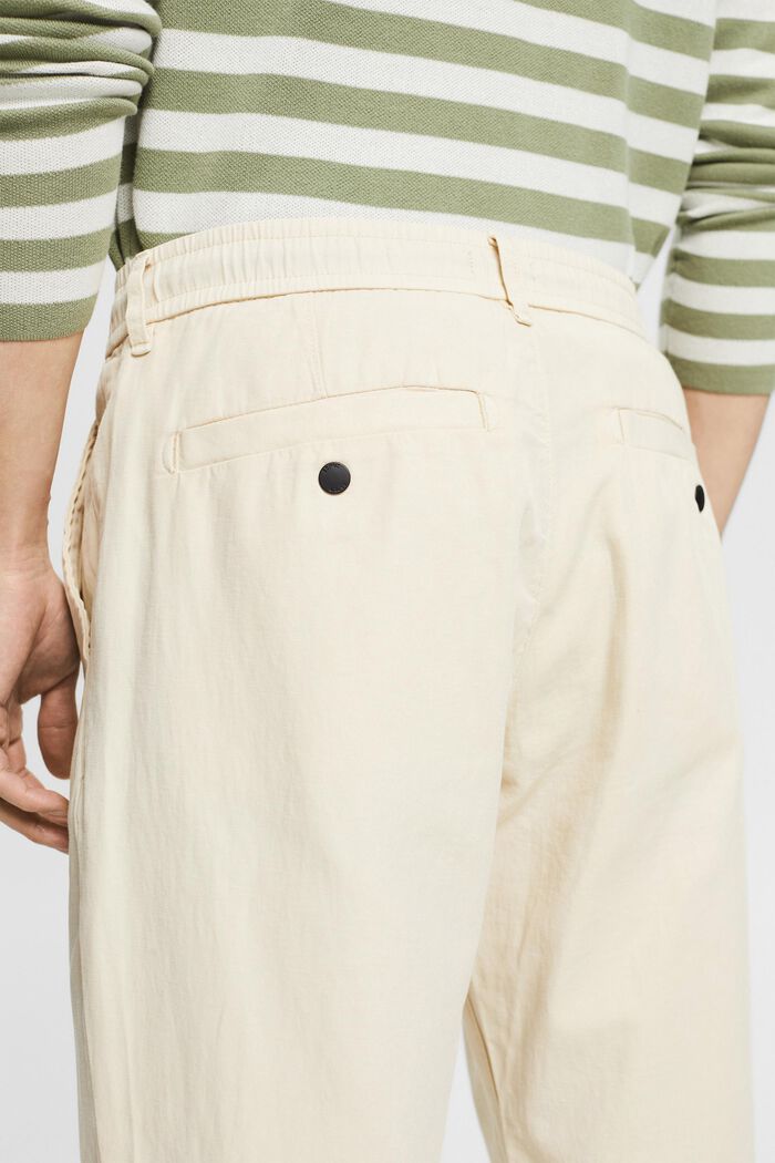 With linen: Chinos with a drawstring waistband, CREAM BEIGE, detail image number 5