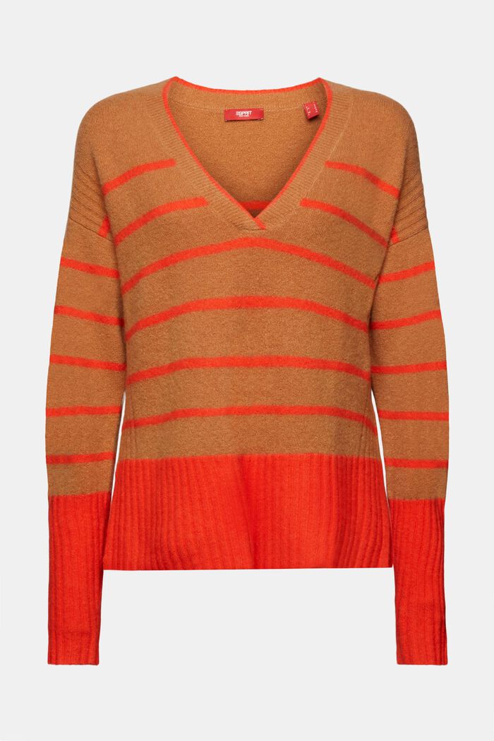 Wool Blend V-Neck Sweater, CARAMEL, detail image number 6