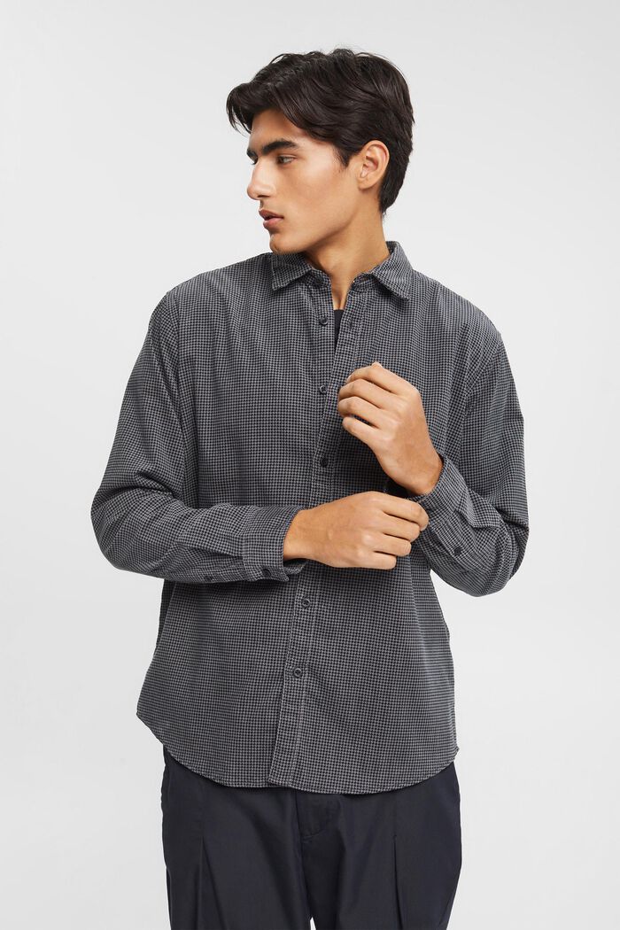 Corduroy shirt with houndstooth pattern, BLACK, detail image number 4