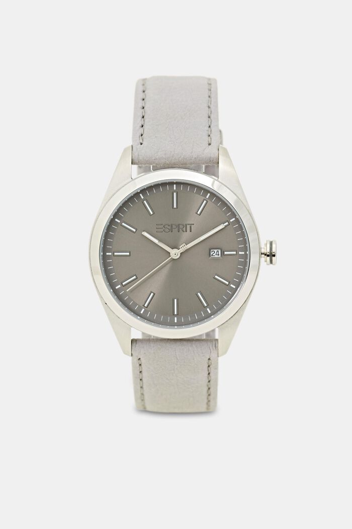 Vegan: stainless steel watch with a date display, GREY, detail image number 0