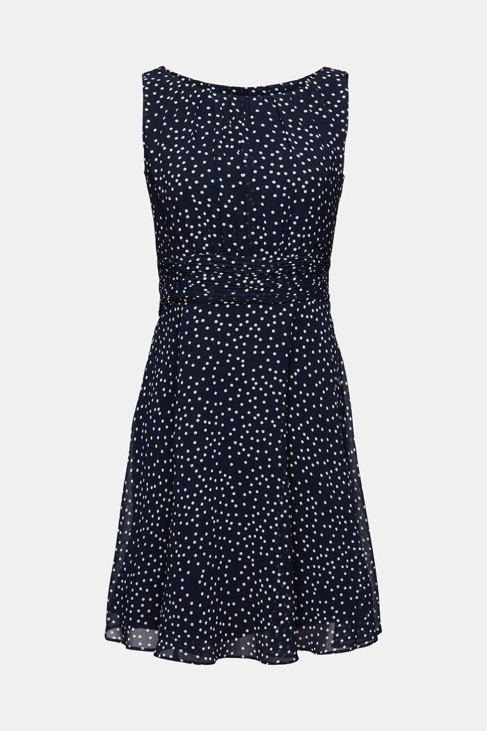 Recycled: Chiffon dress with a gathered waist, NAVY, detail image number 7