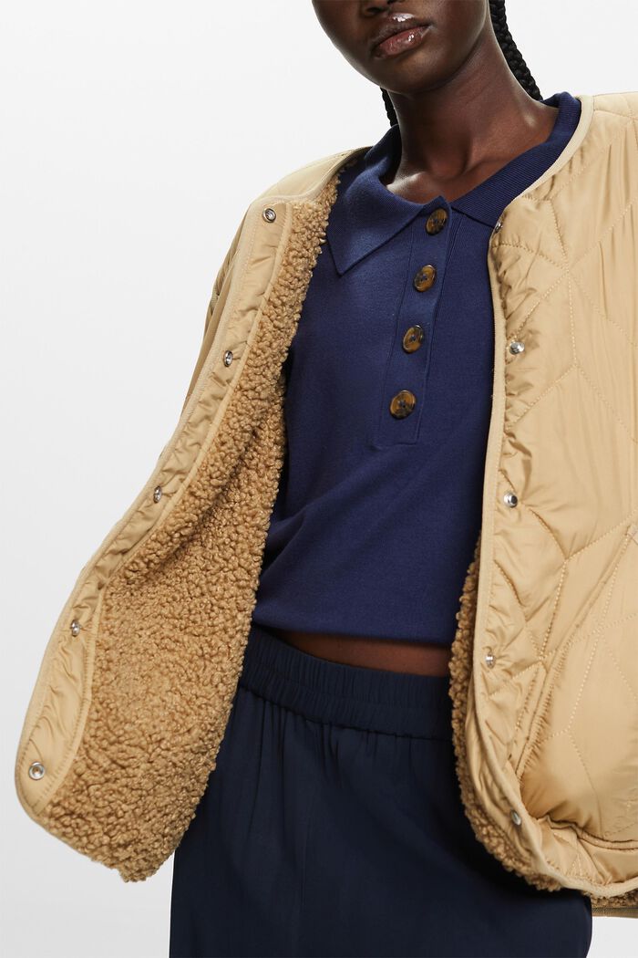Recycled: quilted jacket with teddy lining, KHAKI BEIGE, detail image number 2