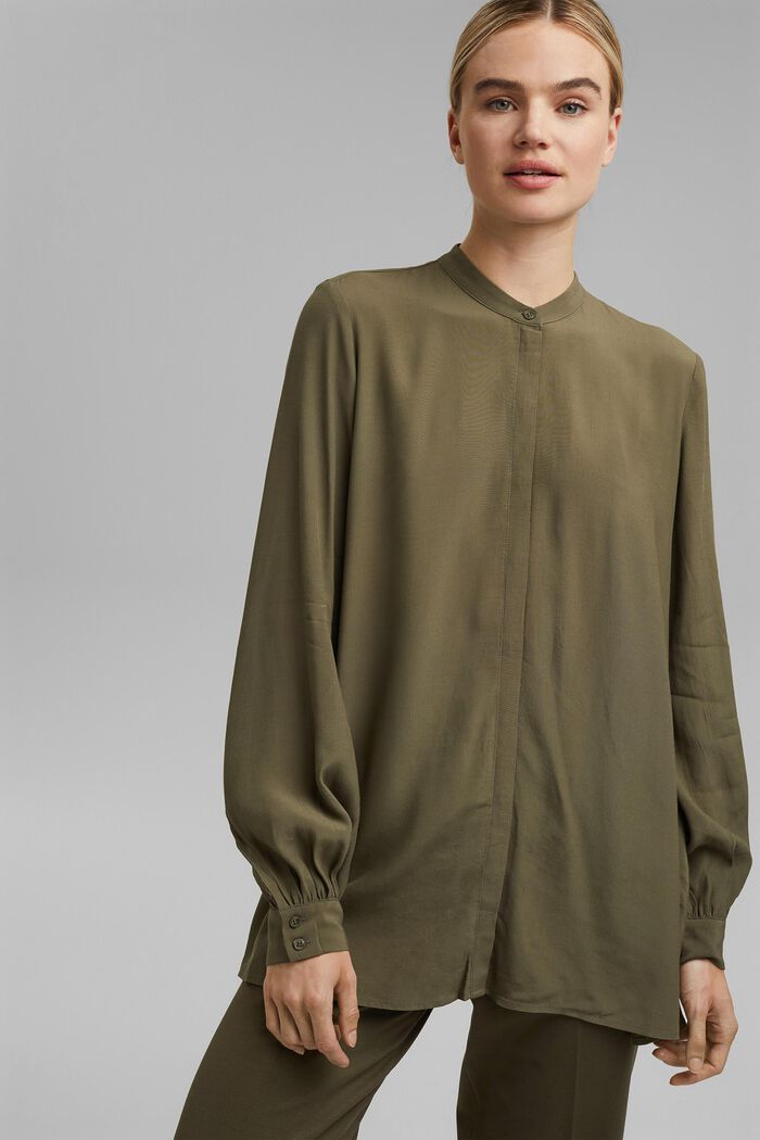 Longer tunic blouse containing LENZING™ ECOVERO™, DARK KHAKI, detail image number 0