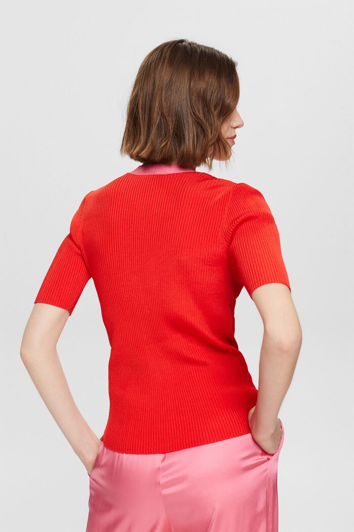 Ribbed cardigan with T-shirt sleeves, RED, detail image number 3