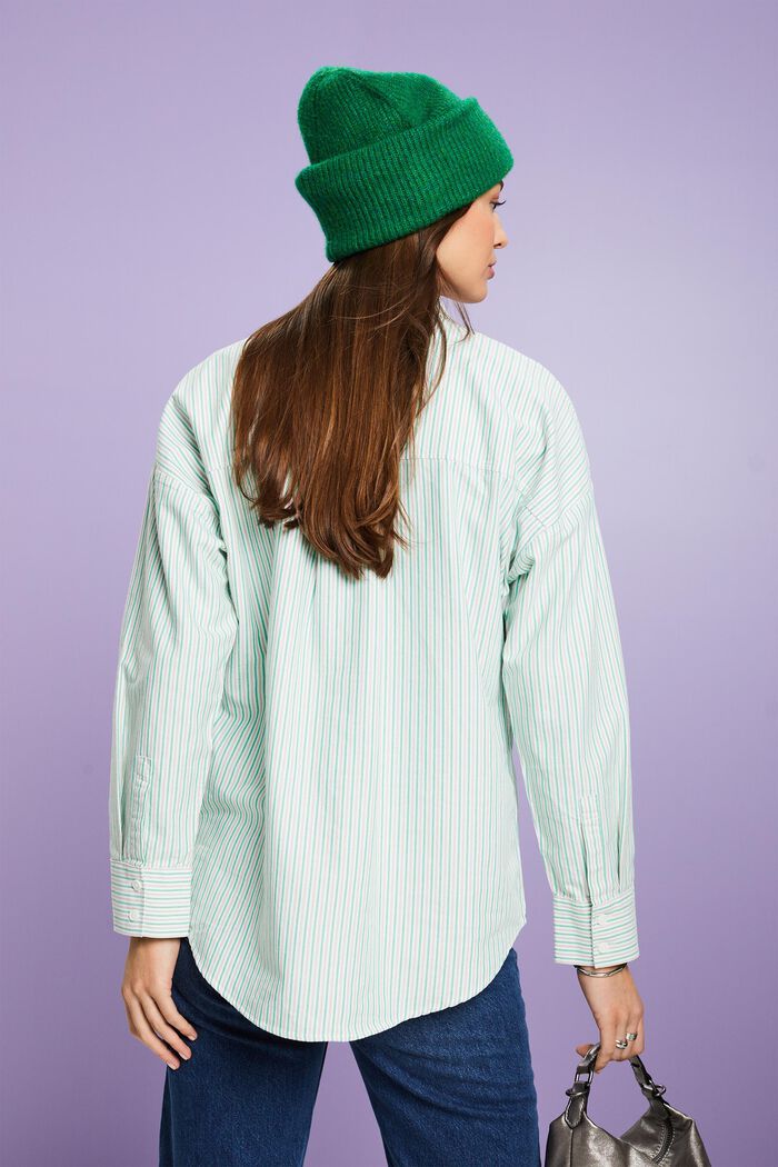 Oversized Striped Cotton Shirt, GREEN, detail image number 2