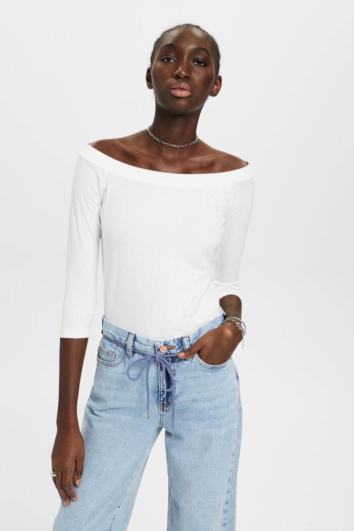 Off-the-shoulder cotton top, OFF WHITE, detail image number 0