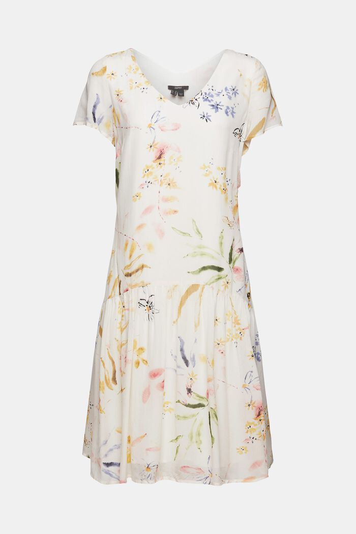 Floral pattern chiffon dress, LENZING™ ECOVERO™, OFF WHITE, overview