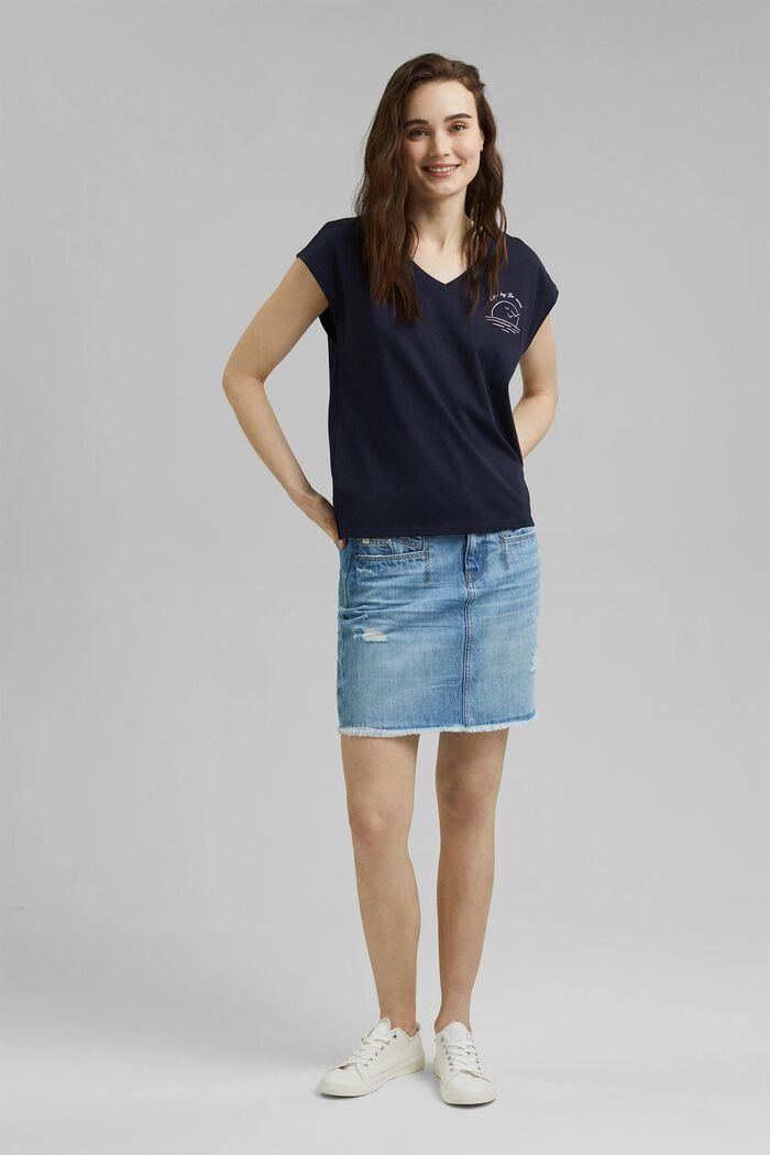 Top with embroidery, organic cotton, NAVY, detail image number 1