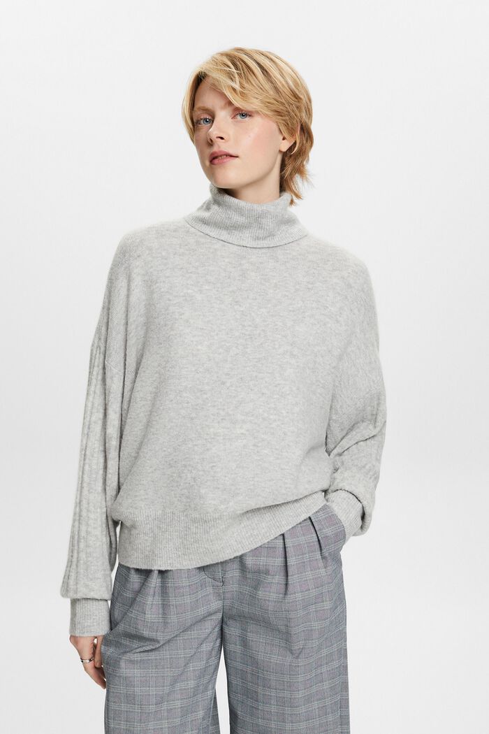 Wool Blend Turtleneck Sweater, LIGHT GREY, detail image number 0