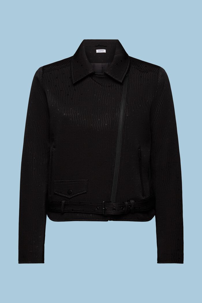 Textured Jacquard Biker Jacket, BLACK, detail image number 6