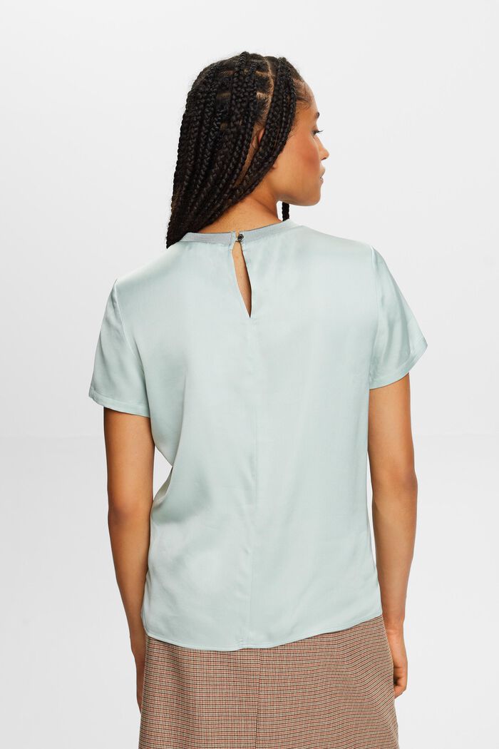 Short-sleeve satin blouse, LIGHT AQUA GREEN, detail image number 3