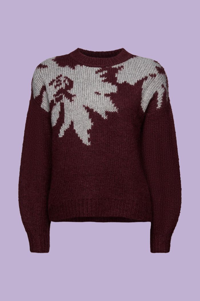 Metallic Jacquard Knit Sweater, BORDEAUX RED, detail image number 7