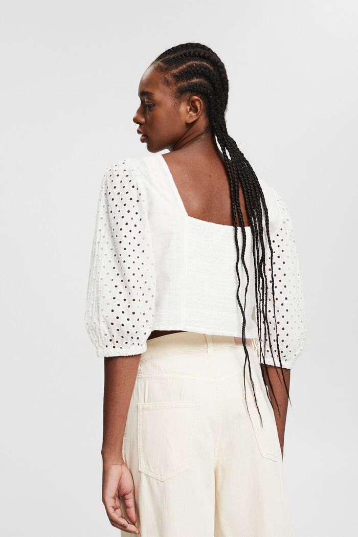 Cropped top with broderie anglaise, OFF WHITE, detail image number 3