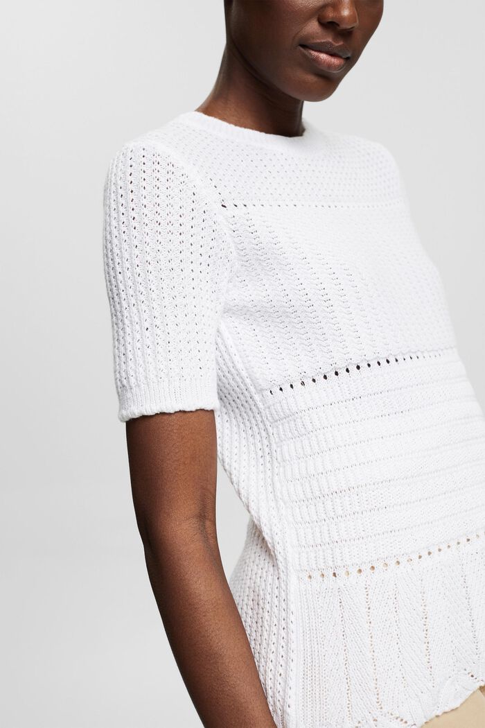 Short sleeve jumper with knit pattern, WHITE, detail image number 2