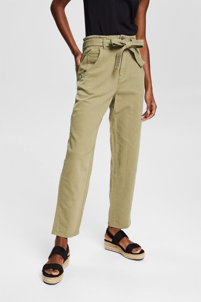 Containing hemp: trousers with a tie-around belt, LIGHT KHAKI, detail image number 0