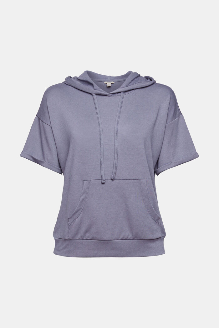 Made of recycled material: hoodie with short sleeves, GREY BLUE, overview