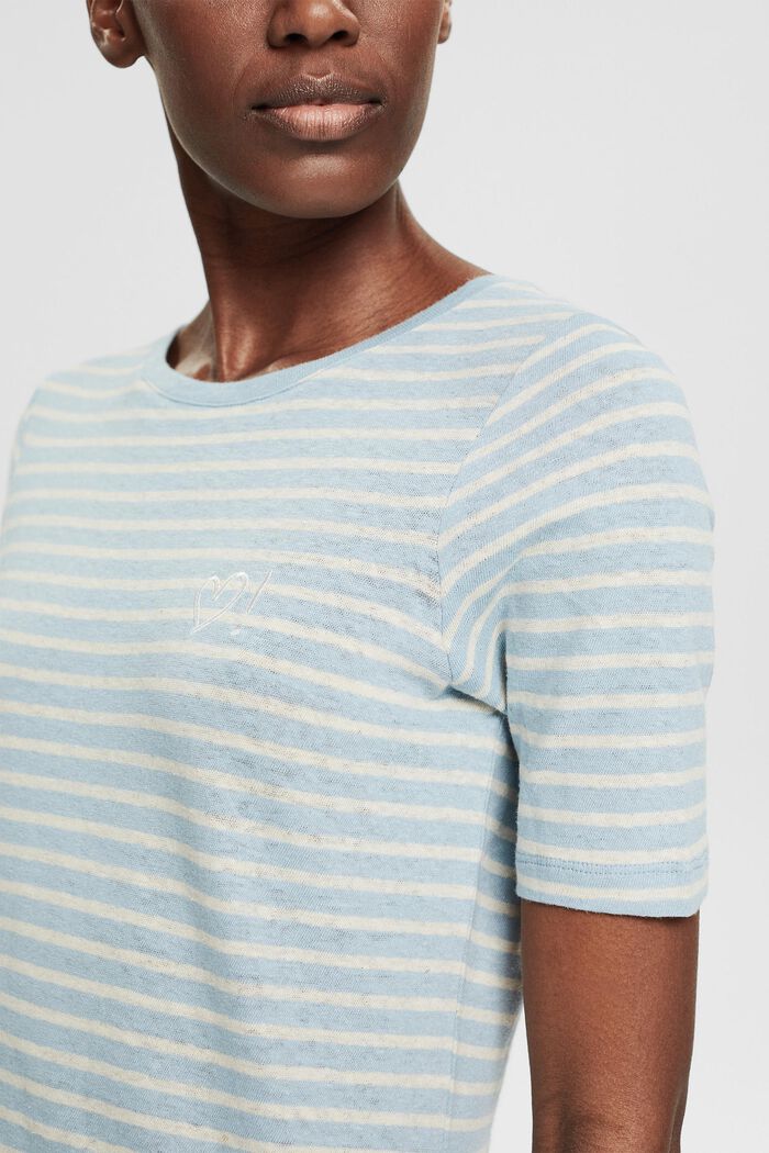 Linen blend: T-shirt with an embroidered motif, LIGHT BLUE, detail image number 2