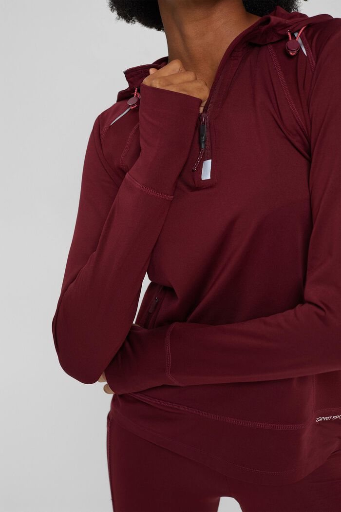 Made of recycled material: active sweatshirt with E-DRY, BORDEAUX RED, detail image number 2