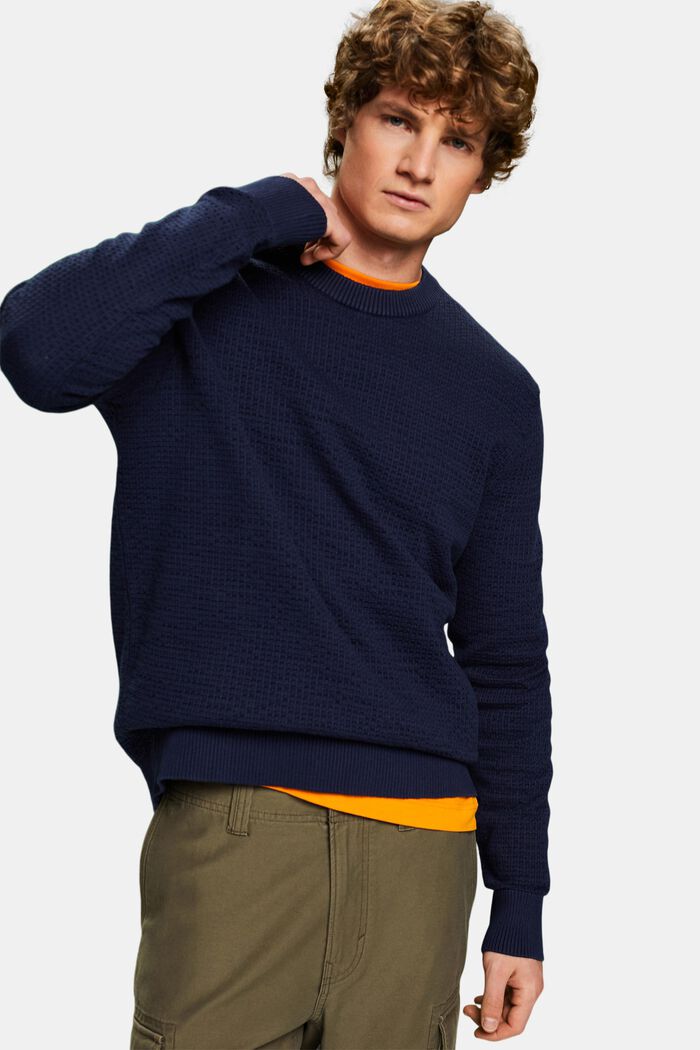 Structured Round Neck Sweater, NAVY BLUE, detail image number 4