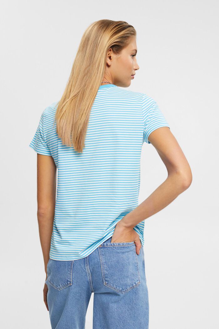 Striped t-shirt with embroidered flower, TURQUOISE, detail image number 3