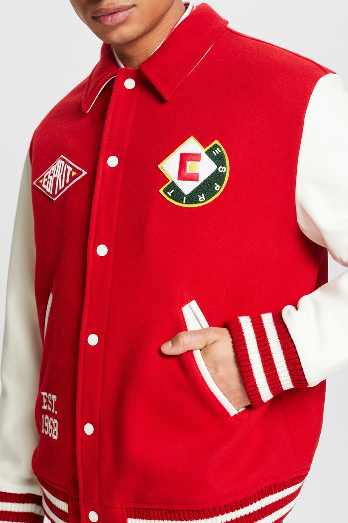 Logo Appliqué Wool-Blend Varsity Jacket, DARK RED, detail image number 3