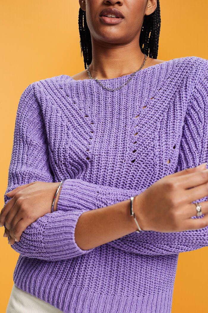Open-Knit Sweater, PURPLE, detail image number 2