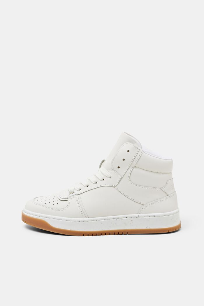 Leather High-Top Sneakers, WHITE, detail image number 0