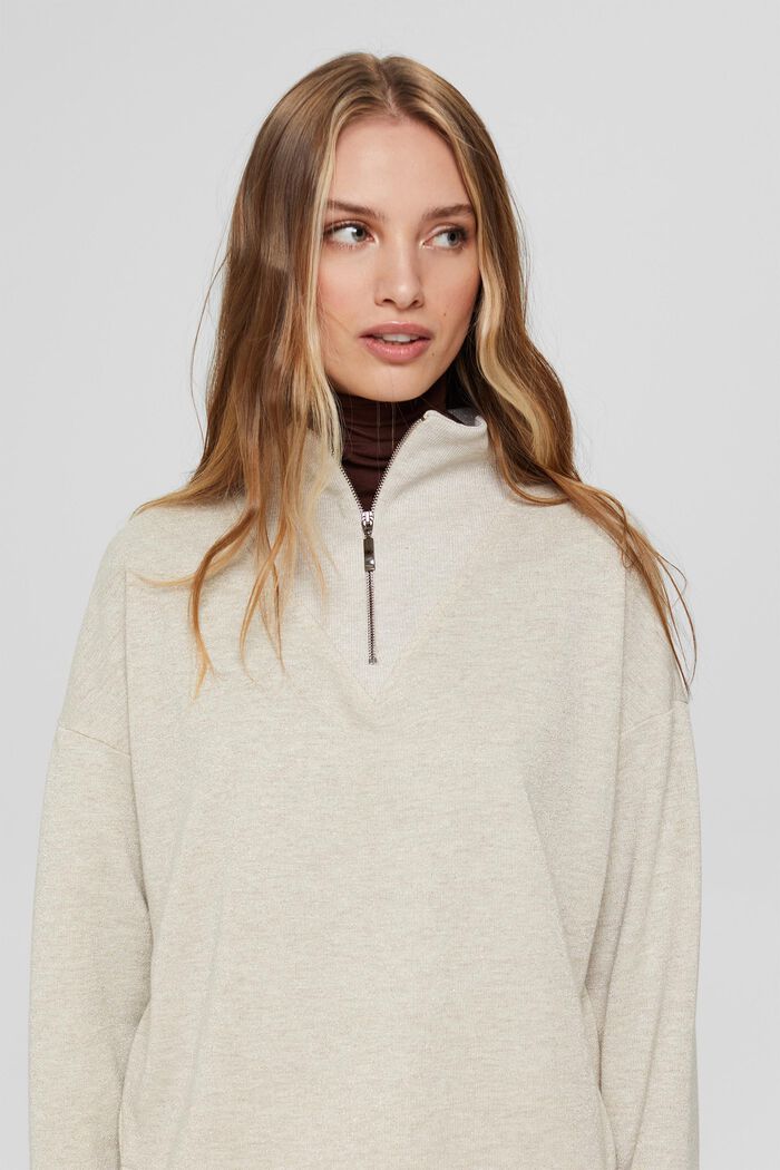 Zip-up sweatshirt with glitter, LIGHT TAUPE, detail image number 0