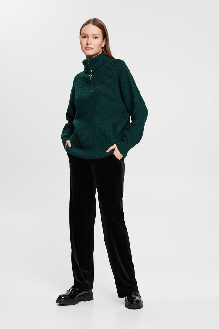 Knitted half-zip jumper with wool, TEAL GREEN, detail image number 4