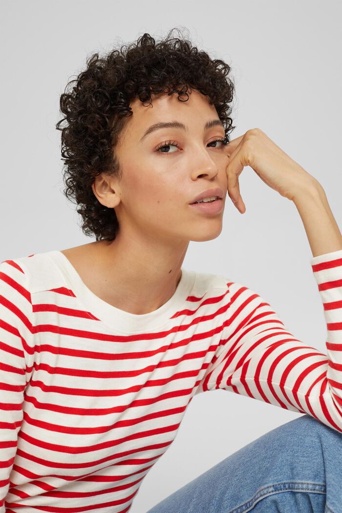Striped long sleeve top in cotton, ORANGE RED, detail image number 6