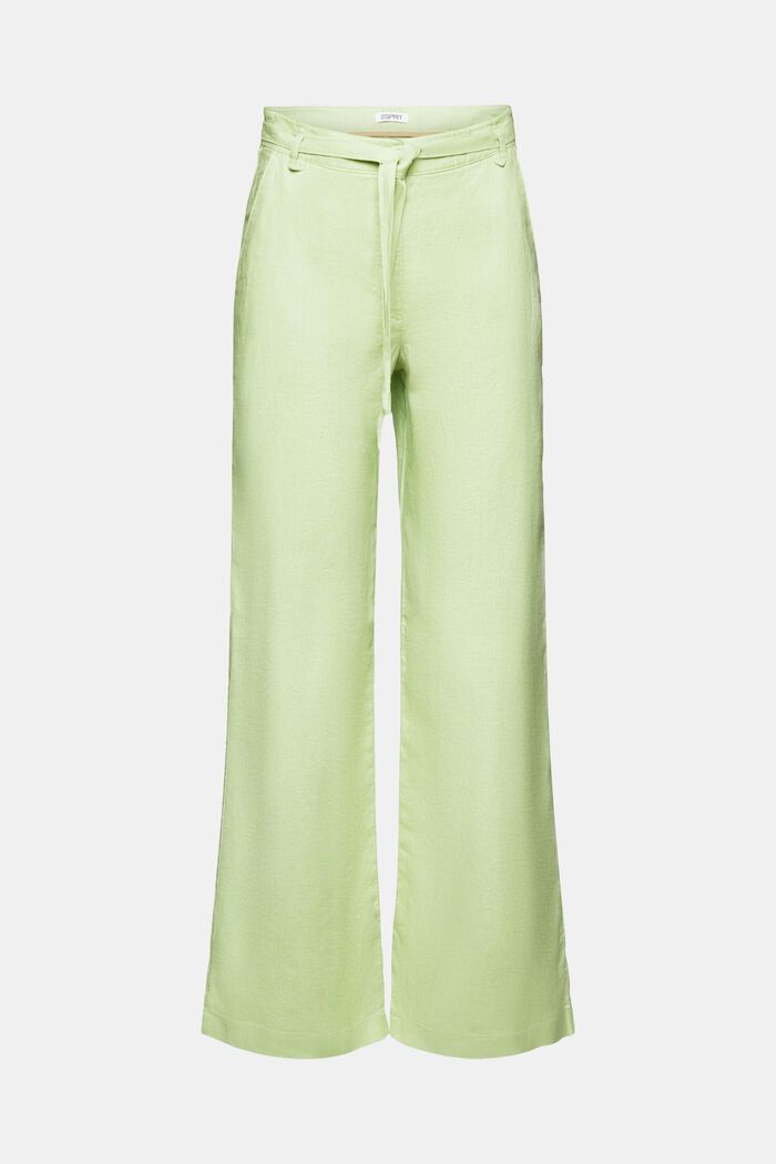 Linen Belted Wide Leg Pants, LIGHT GREEN, detail image number 6