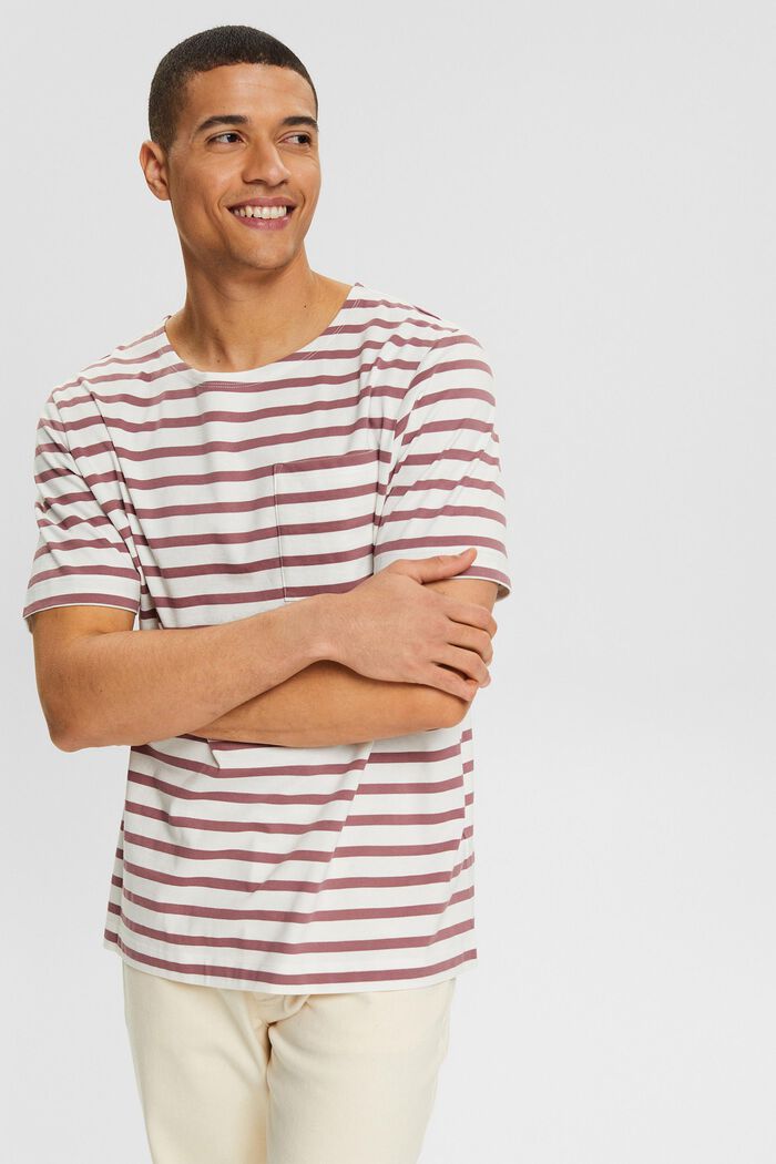 Striped T-shirt with a breast pocket, DARK OLD PINK, overview
