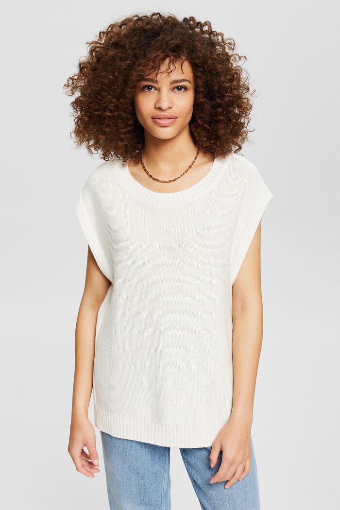 With TENCEL™: knitted sleeveless jumper , OFF WHITE, detail image number 0