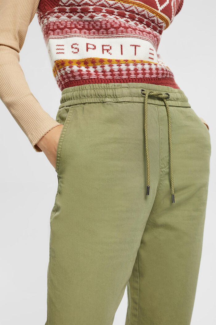 Trousers with a drawstring waistband made of pima cotton, LIGHT KHAKI, detail image number 0