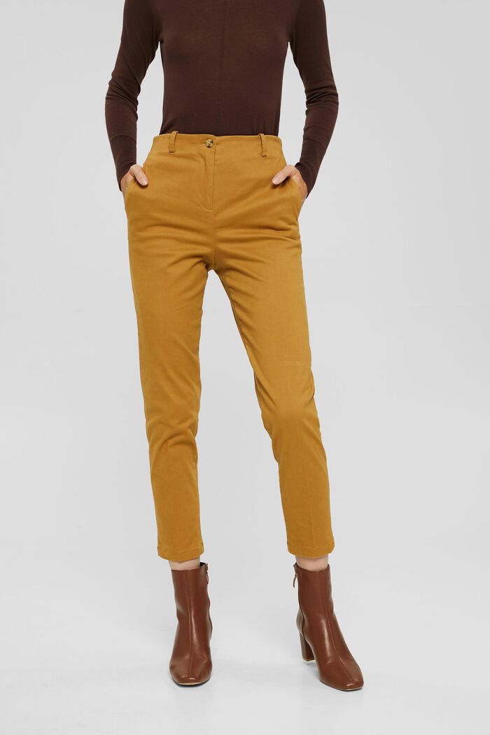 Cotton-blend stretch trousers, CAMEL, overview