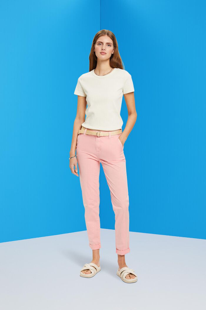 Lightweight stretch chinos with belt, PINK, detail image number 4