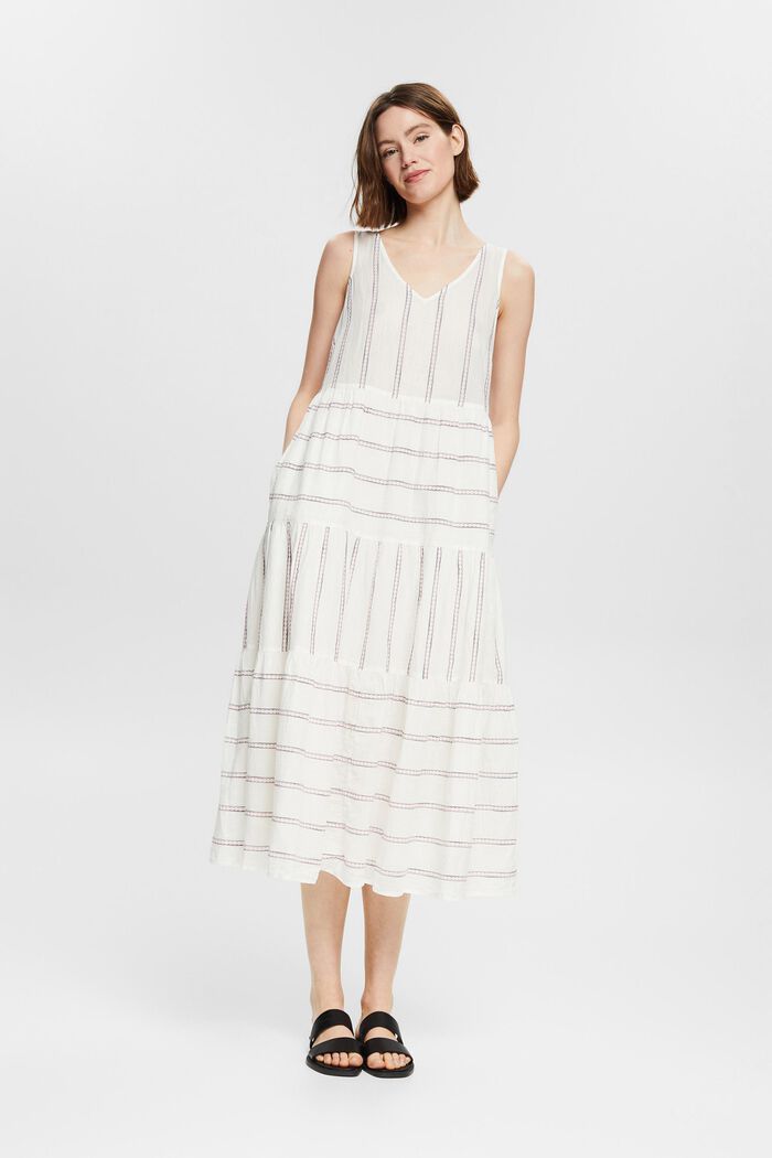 Midi dress with appliquéd stripes, OFF WHITE, detail image number 0