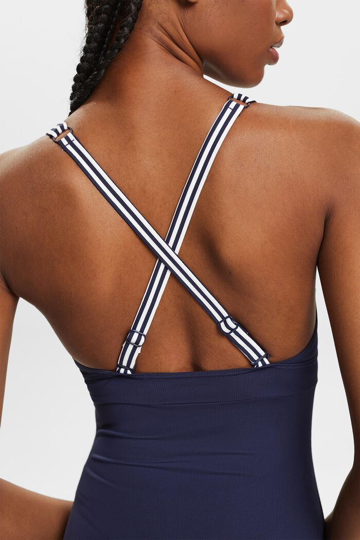 Striped One-Piece Swimsuit, NAVY, detail image number 1