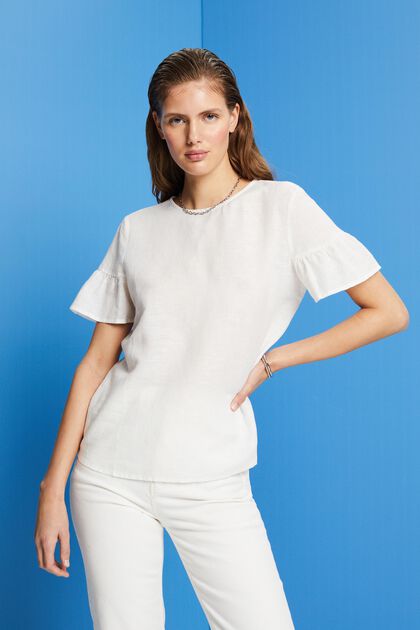 Short sleeve blouse, cotton-linen blend