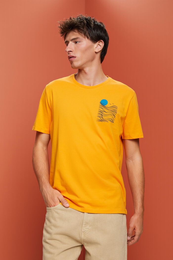 Jersey t-shirt with chest print, 100% cotton, BRIGHT ORANGE, detail image number 0