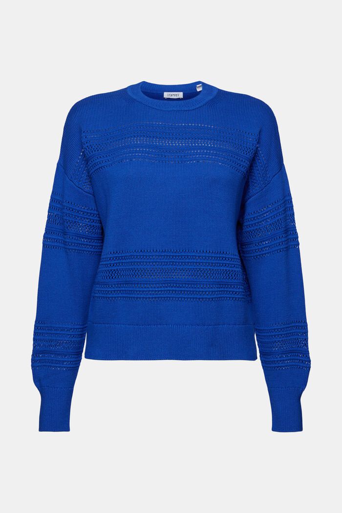 Crewneck Open-Knit Sweater, BRIGHT BLUE, detail image number 6