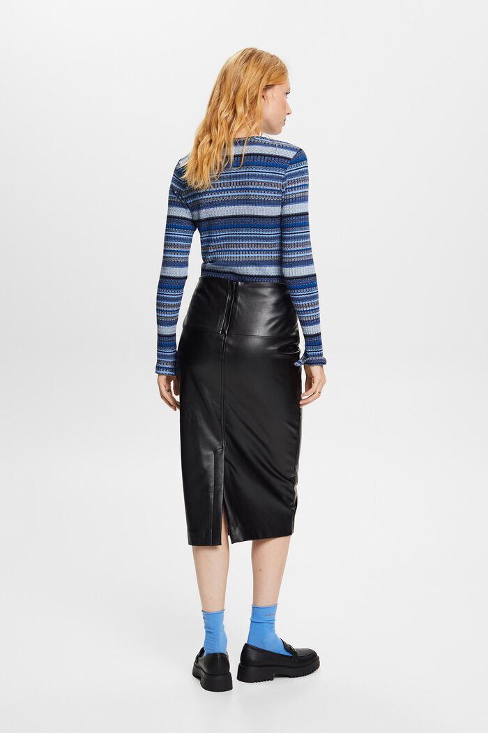 Faux Leather Midi Skirt, BLACK, detail image number 3