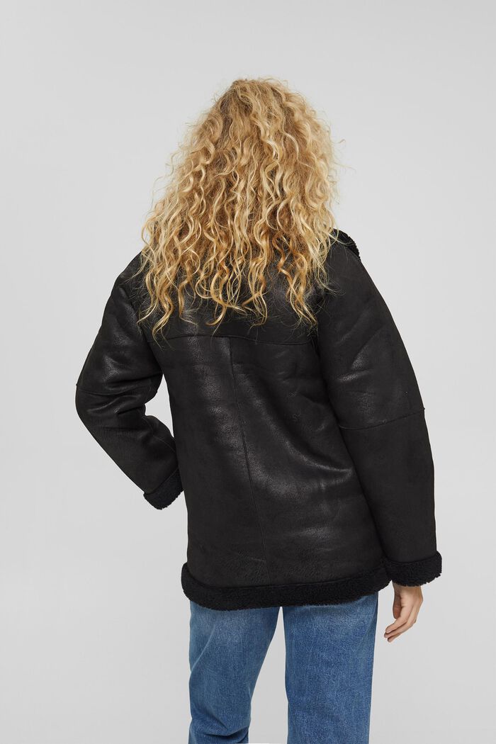Wool blend: Faux shearling biker jacket, BLACK, detail image number 3