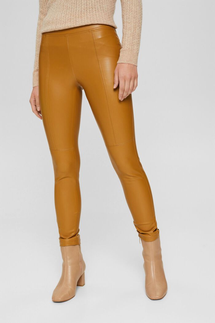Faux leather leggings with topstitched seams, CAMEL, detail image number 0