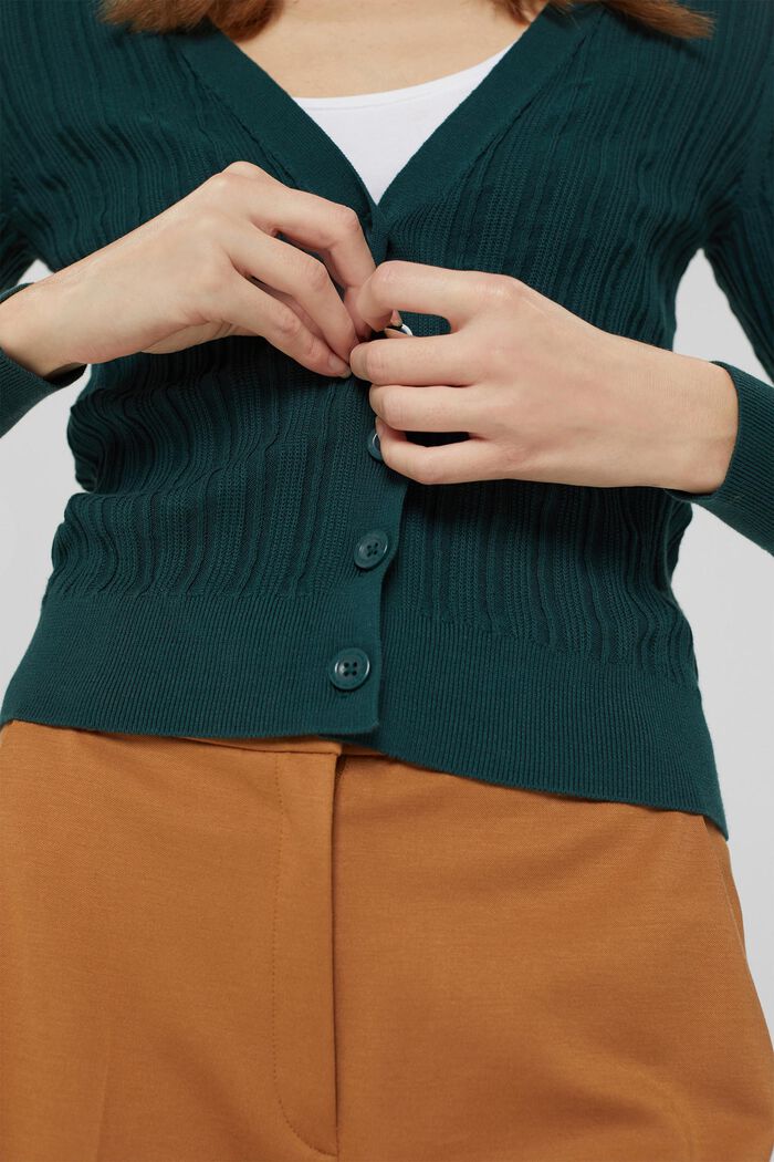Rib knit cardigan made of 100% cotton, DARK TEAL GREEN, detail image number 2