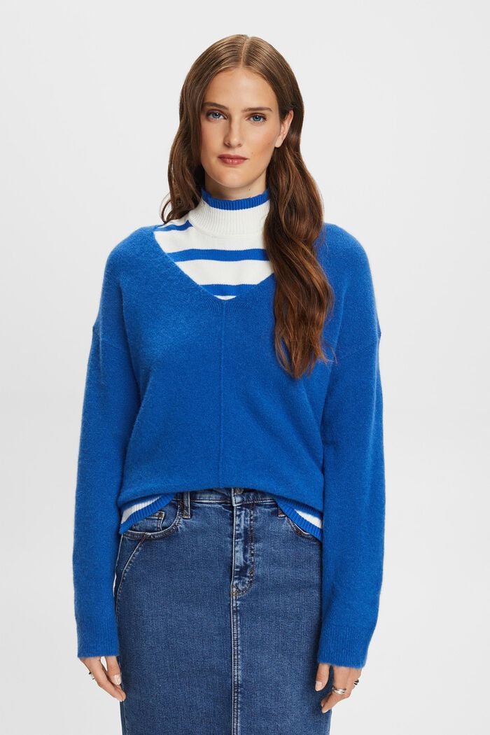 Wool Blend V-Neck Sweater, BRIGHT BLUE, detail image number 2