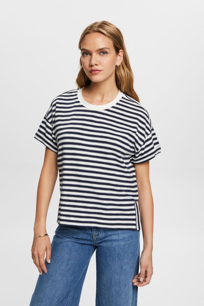 Striped t-shirt, 100% cotton, NAVY, detail image number 0